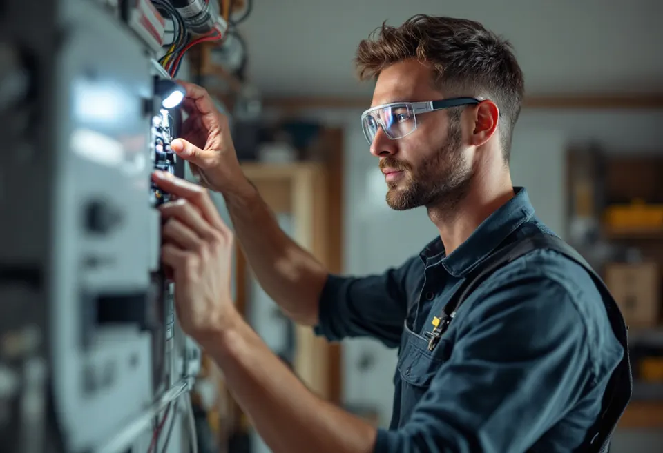 An electrician working at a residential panel