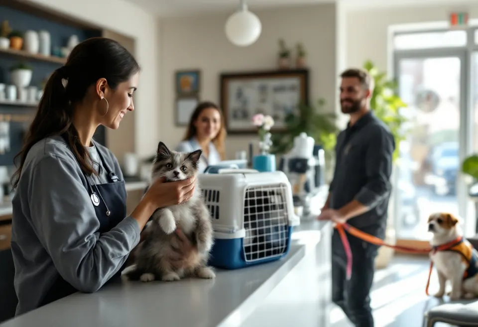A busy veterinary reception in the morning