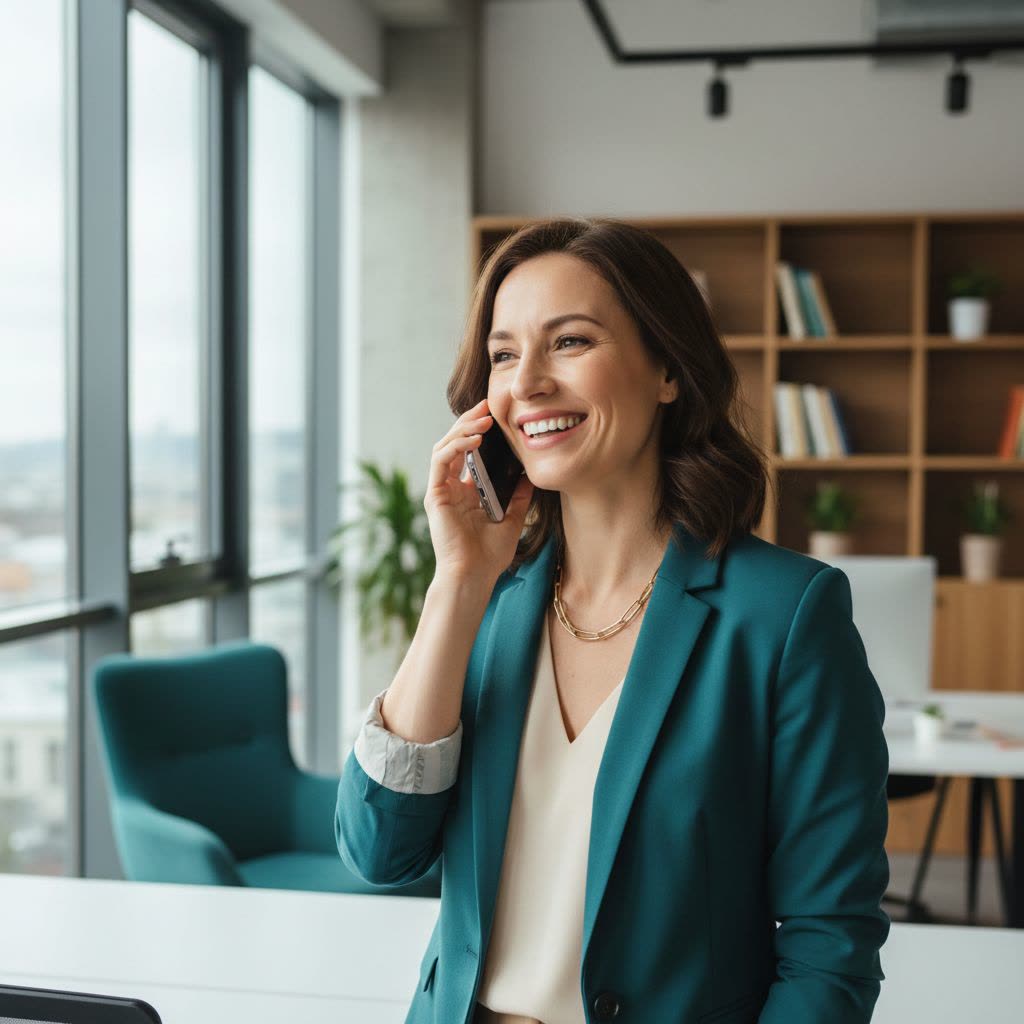 A happy business owner taking a call