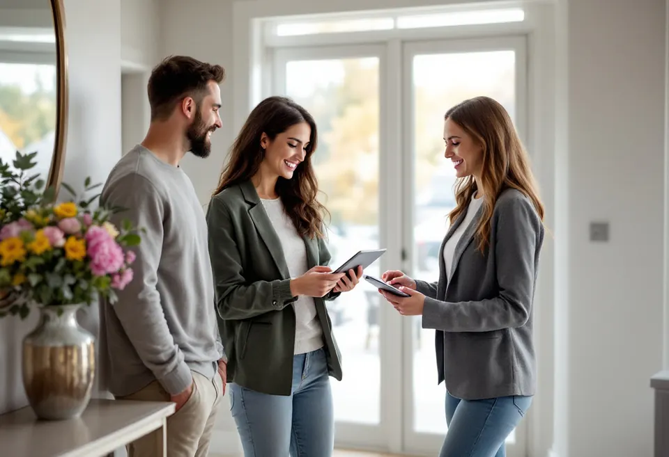Visitors signing in on a tablet at an open house