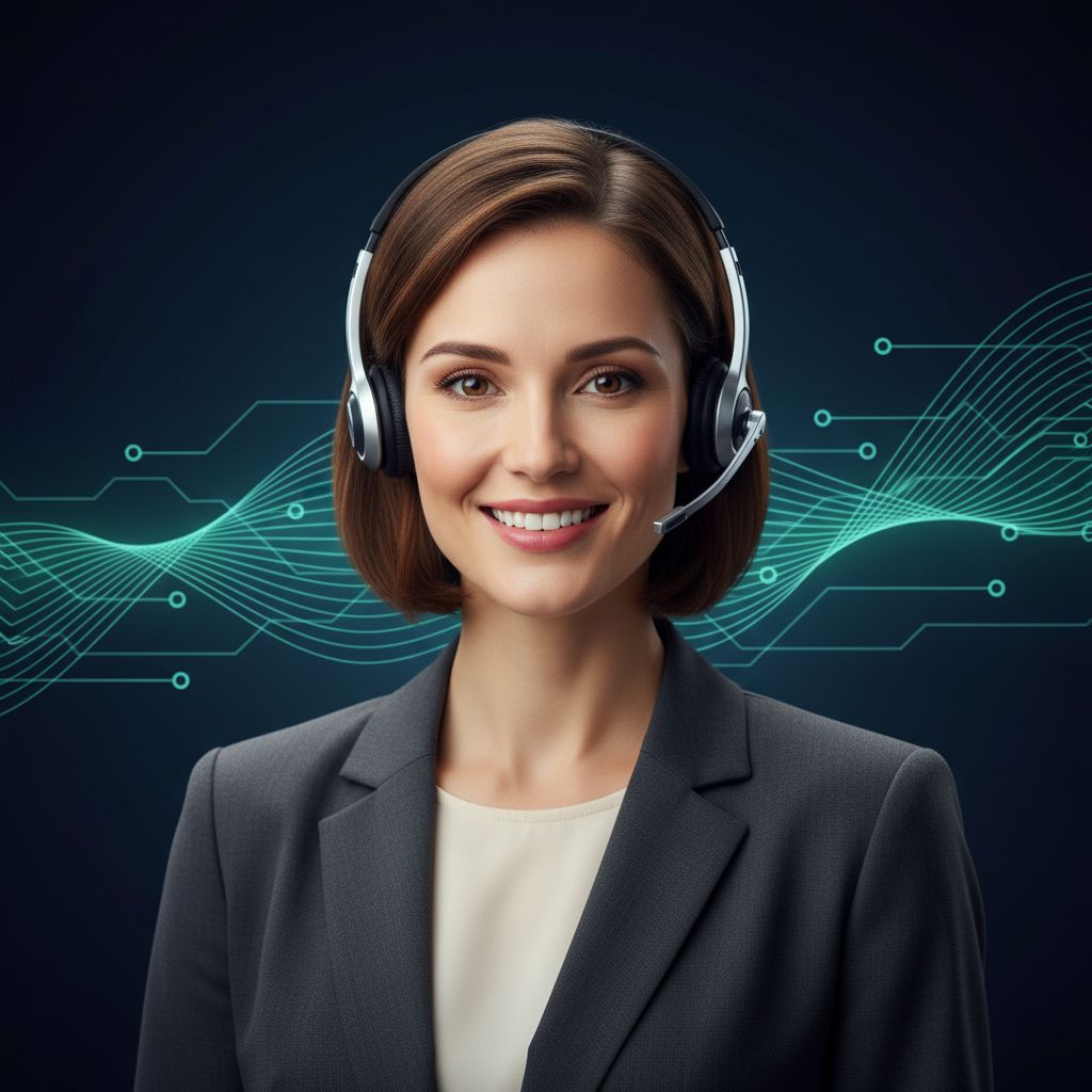 Riley, your AI receptionist, wearing a headset with a warm smile